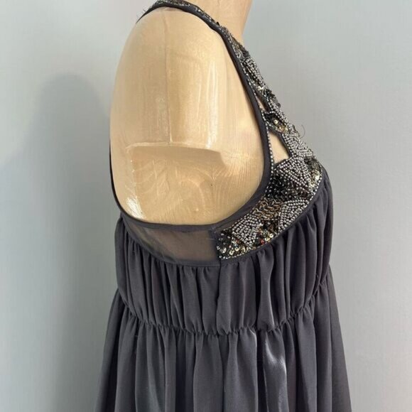 Y2K Vintage Zara Gray Grey Grunge Embellished Sparkly Cut Out Tank Dress Mini L - Picture 5 of 16